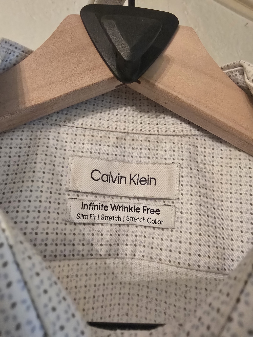 Calvin Klein Men’s Slim Fit White Shirt with Gray Micro Dot Pattern